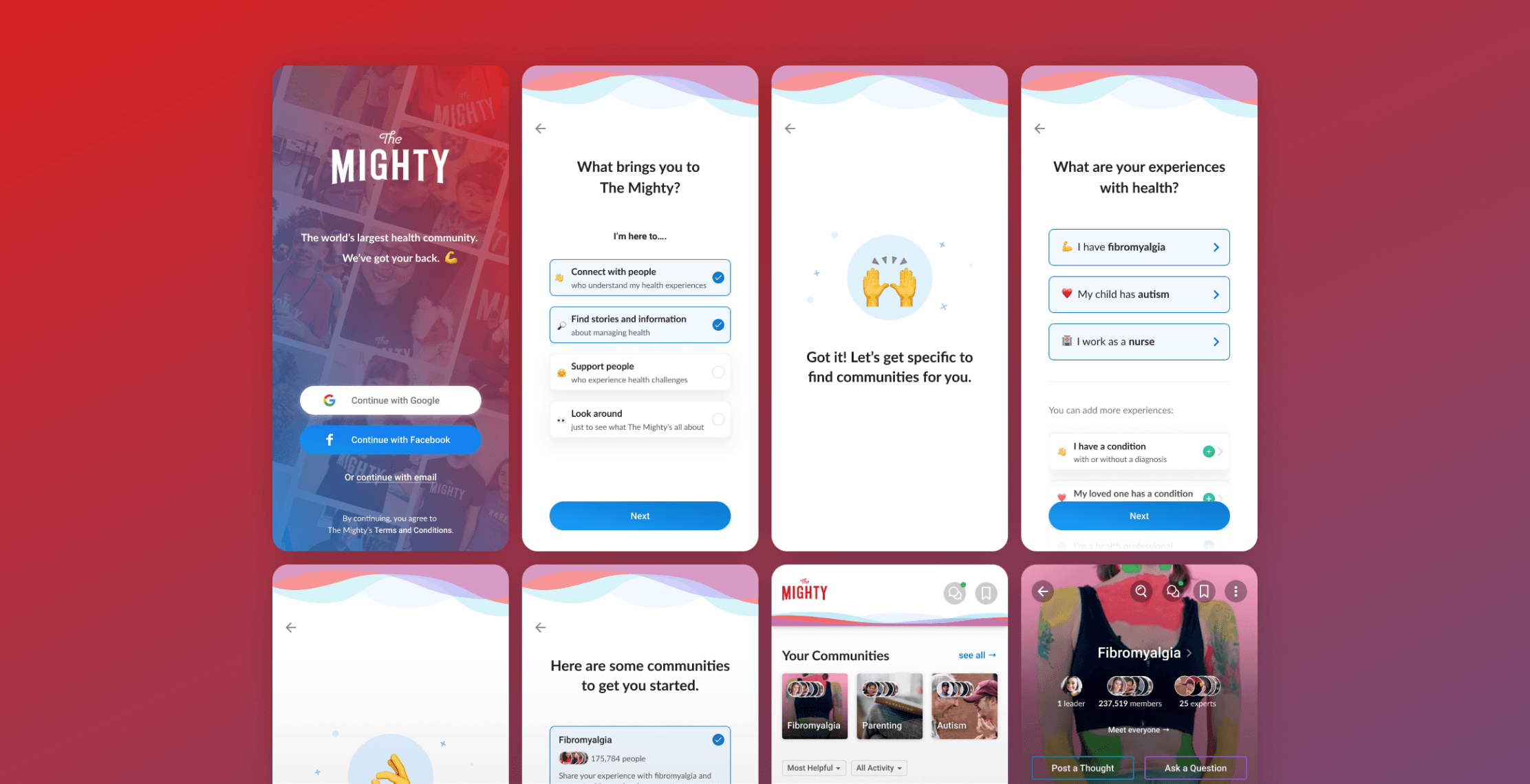 The Mighty product design screen grid preview